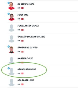 Udklip fra IBUs liste over Biatleter fra Danmark.